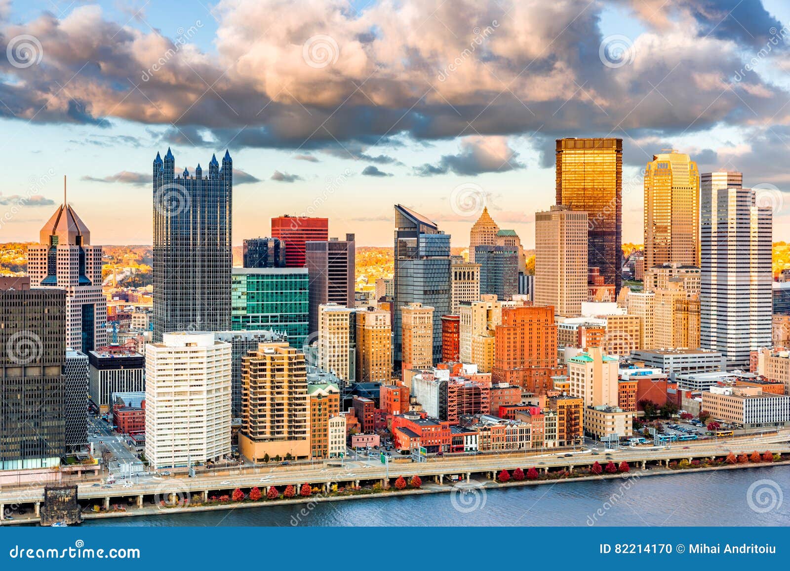 Pittsburgh Downtown Under a Warm Sunset Light Stock Photo - Image of