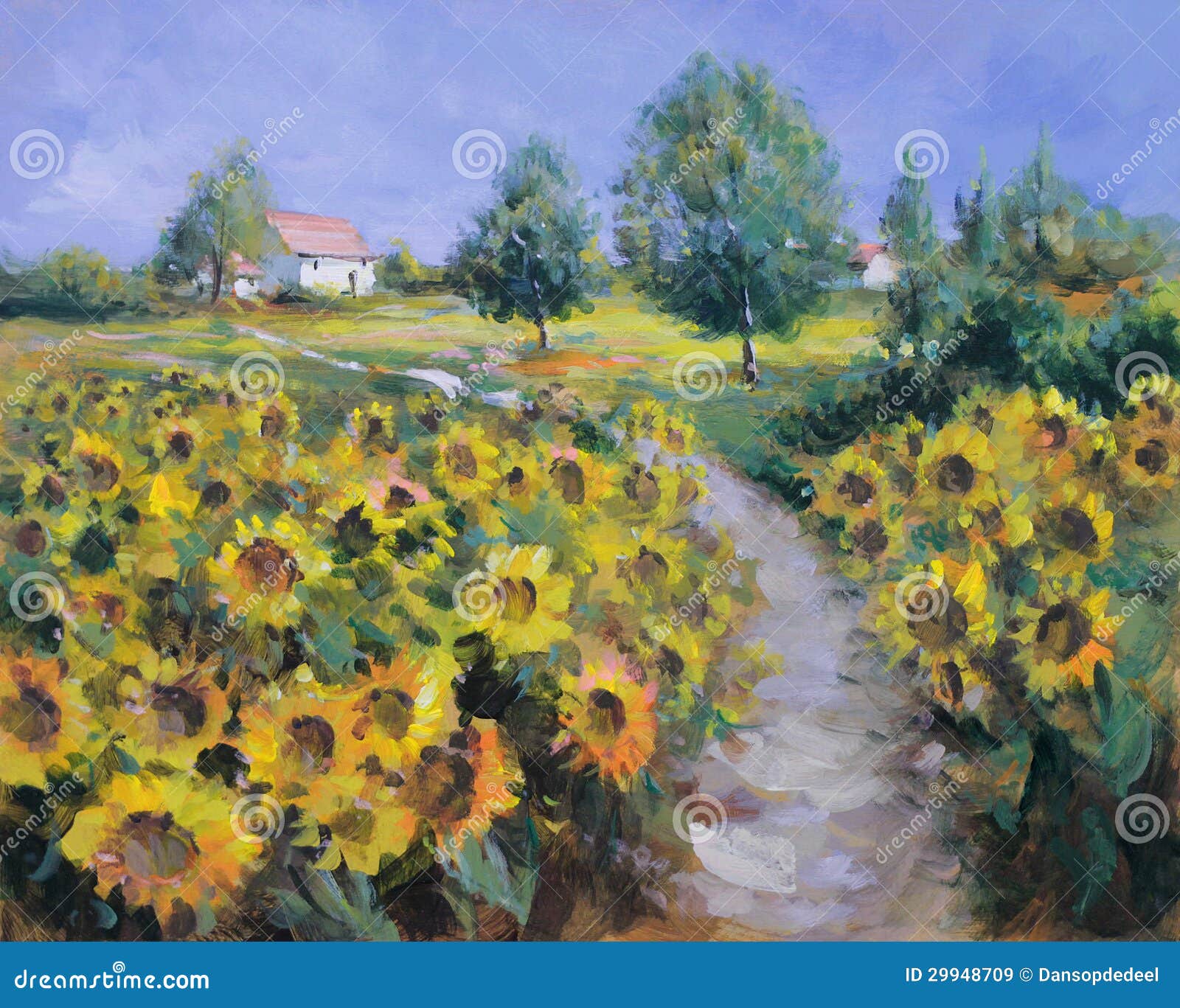 Giacimento Dipinto Dei Girasoli Illustrazione Di Stock Illustrazione Di Brushstrokes Fiori