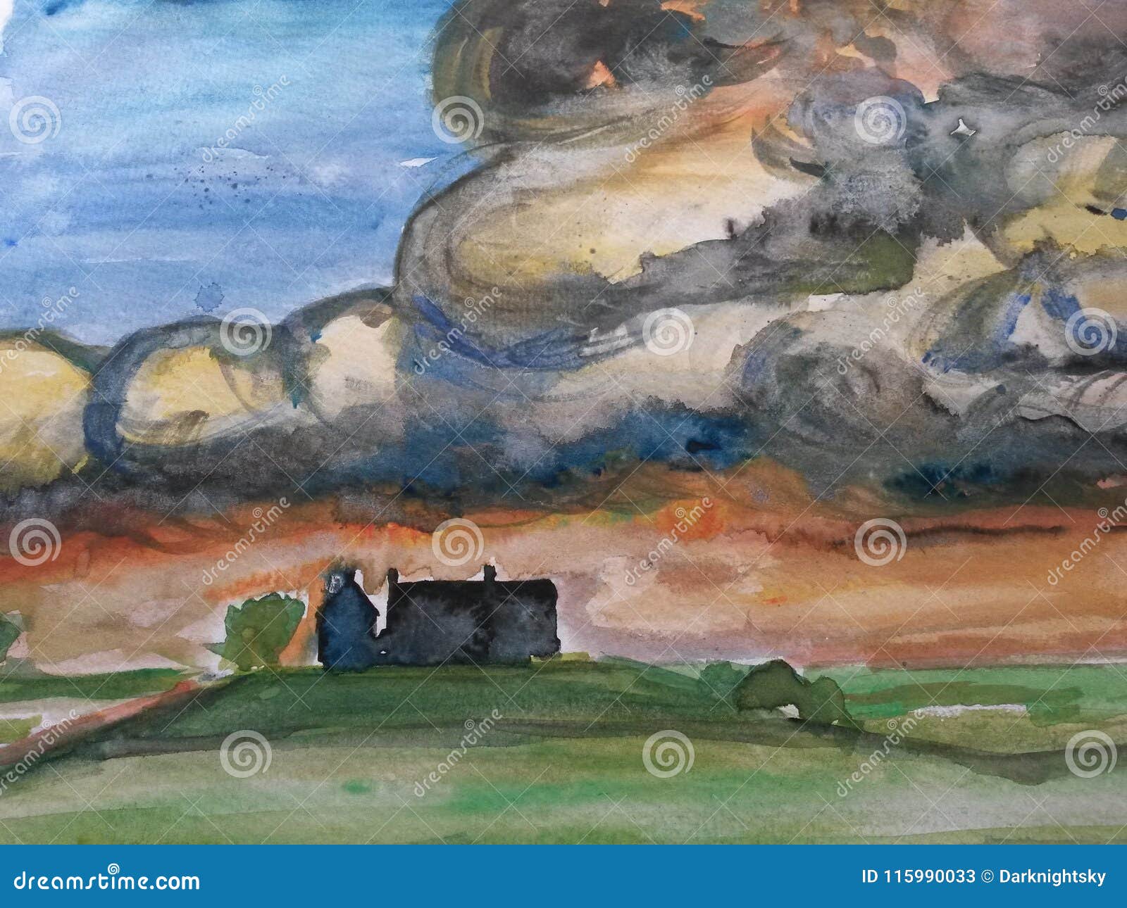 Pittura Di Un Paesaggio Durante La Tempesta Di Pioggia Illustrazione di  Stock - Illustrazione di luminoso, come: 115990033