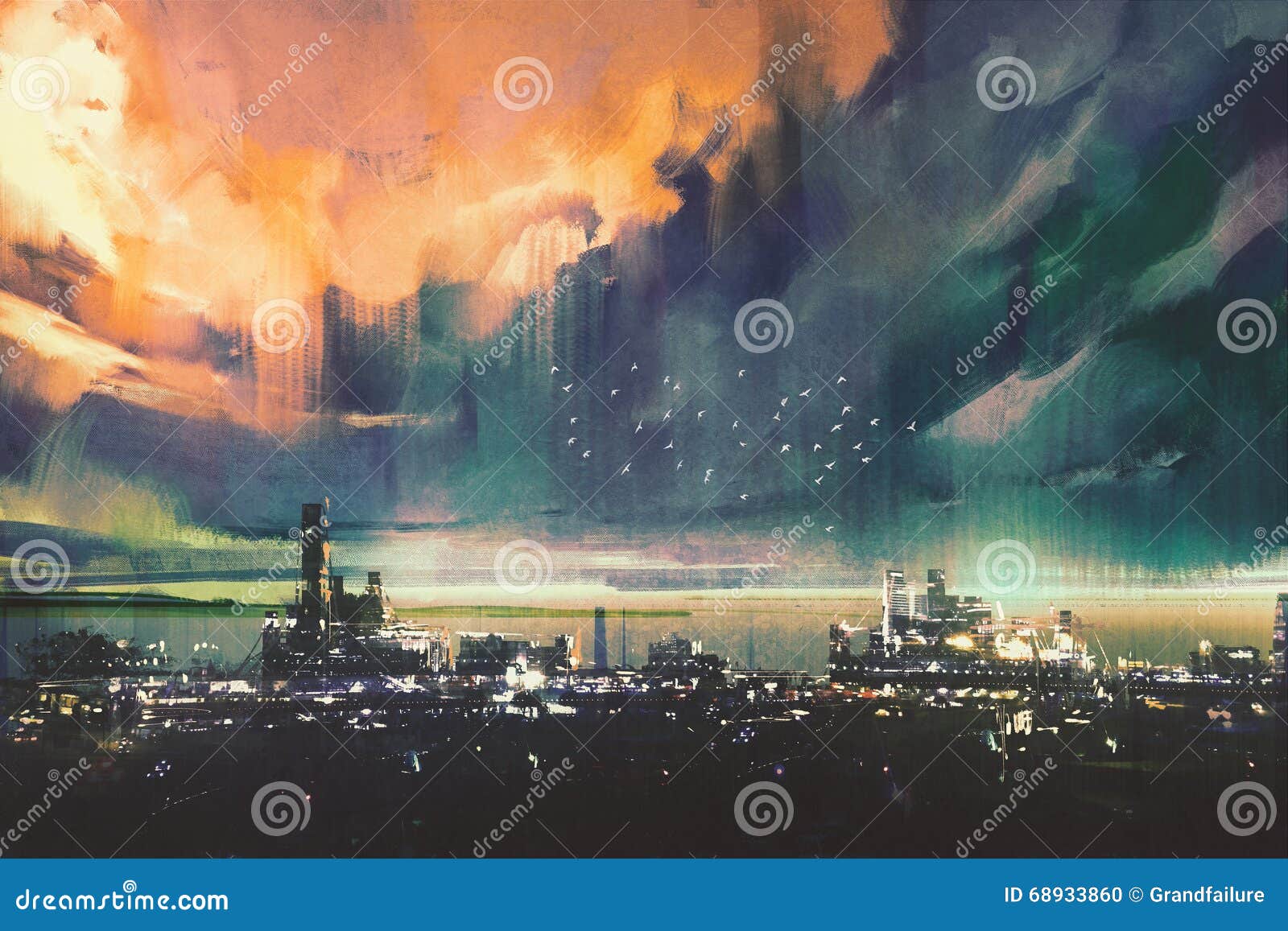 Pittura Digitale Del Paesaggio Della Città Di Fantascienza Illustrazione di  Stock - Illustrazione di cielo, acrilico: 68933860