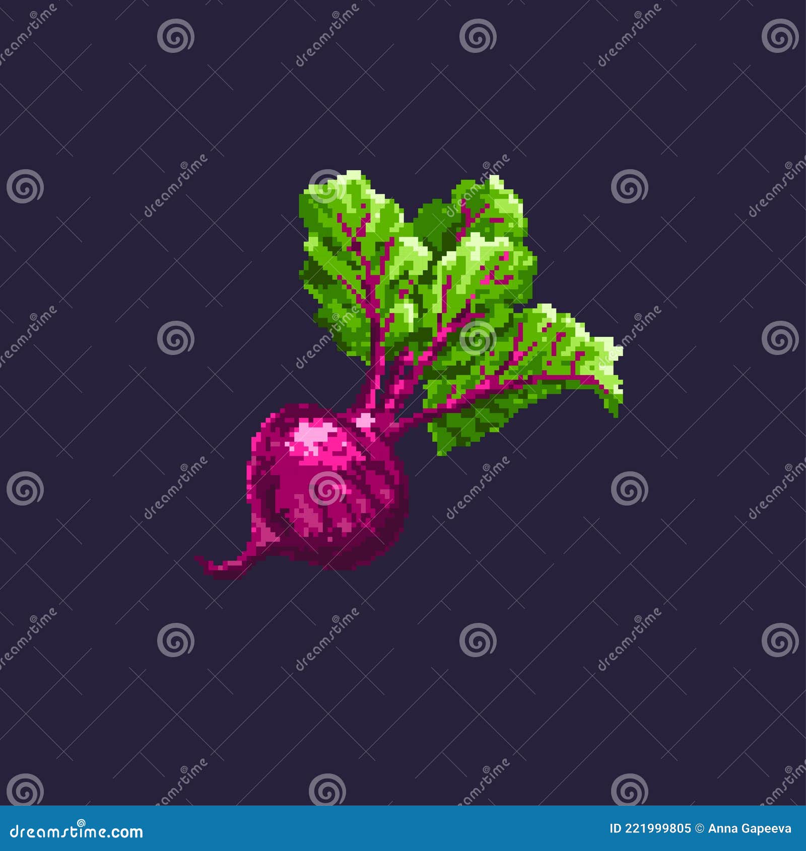 Pixelart Beet. Whole Beet on Blue Background Stock Vector