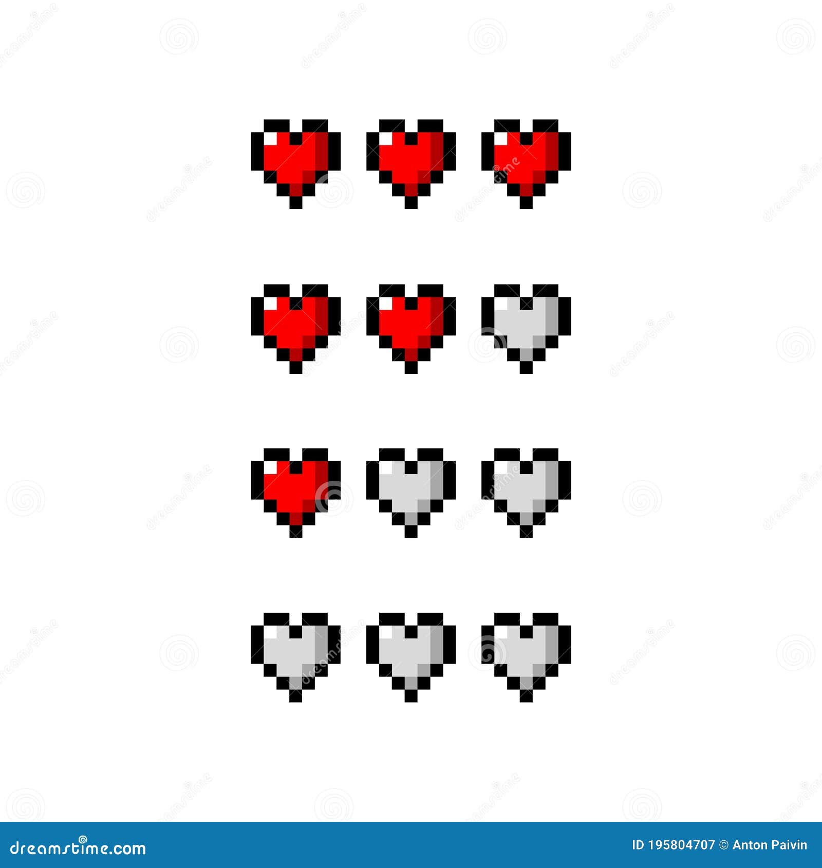 Pixel Art 8-bit Life Hearts Red Set - Isolated Vector Illustration Stock  Vector - Illustration of symbol, games: 195804707