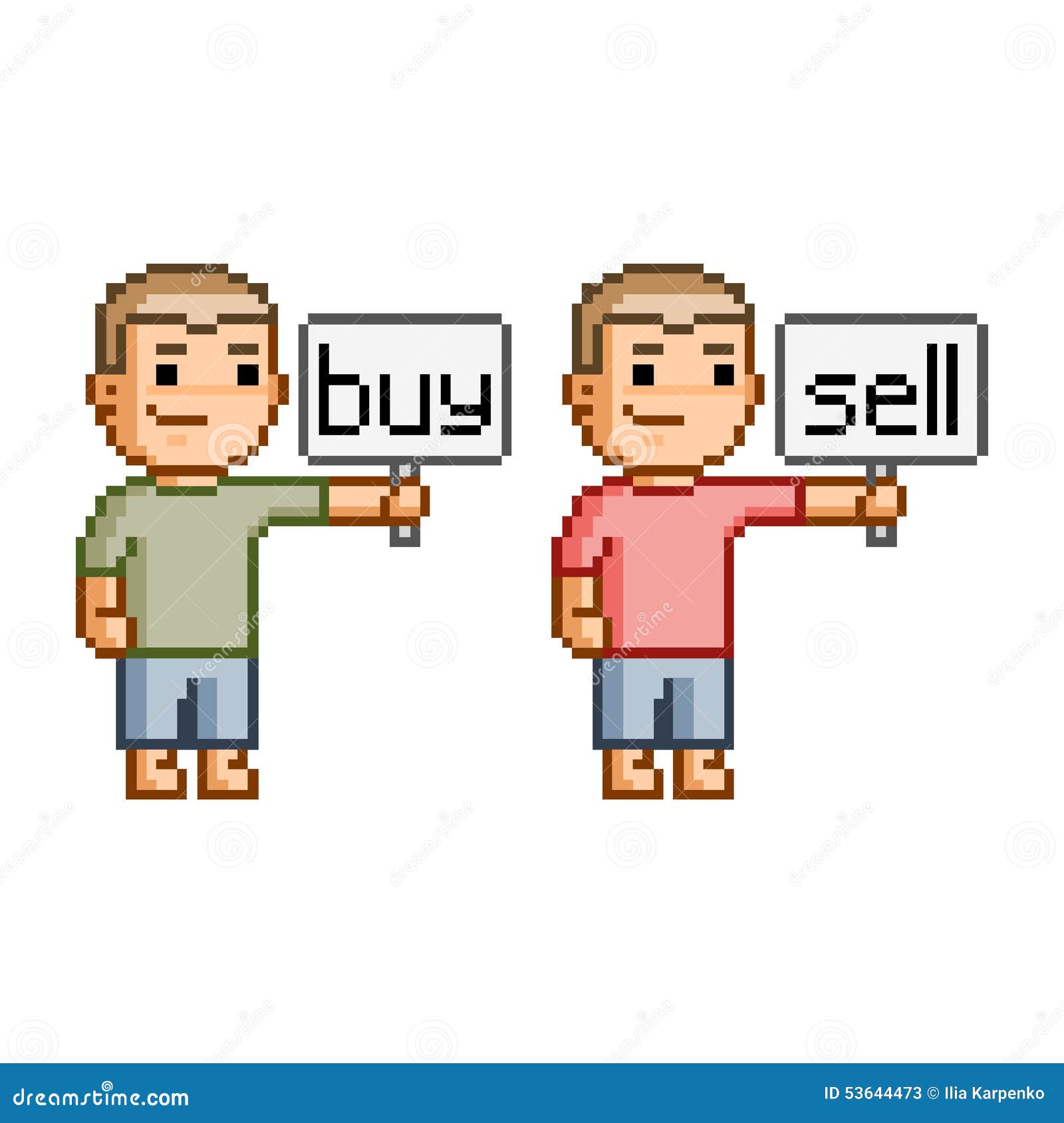Pixel art buy and sell stock vector. Illustration of human 53644473
