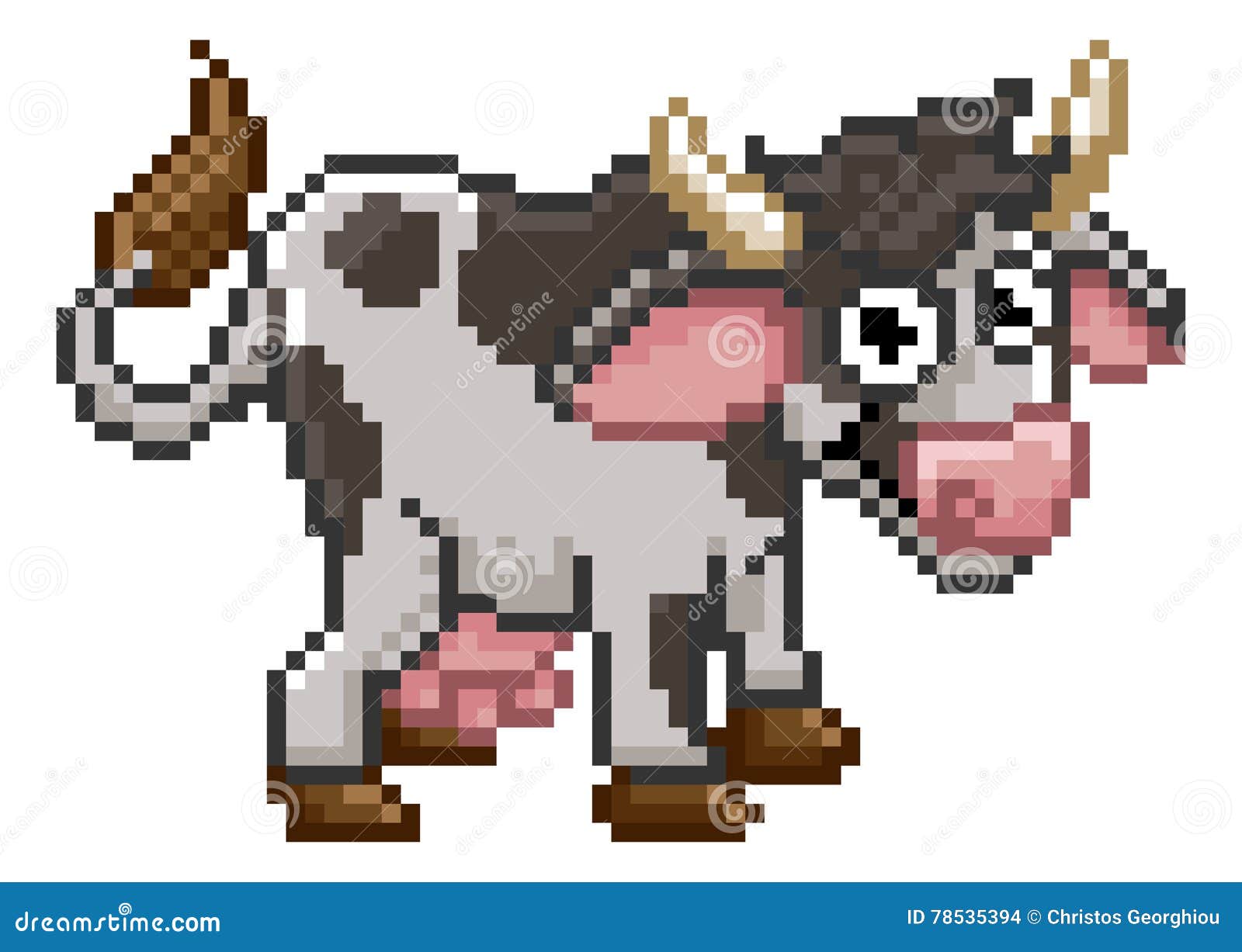 Pixel Art Cartoon Cow Farm Animal Illustration De Vecteur