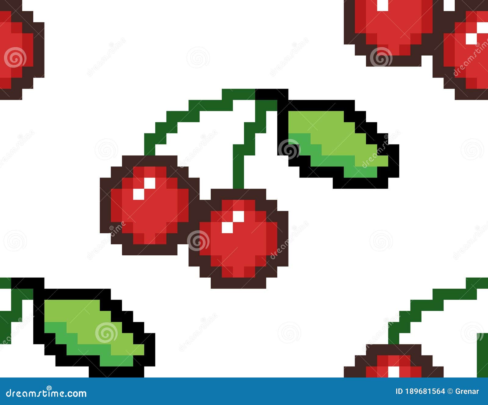 Pixel art cherries pattern stock illustration. Illustration of effect