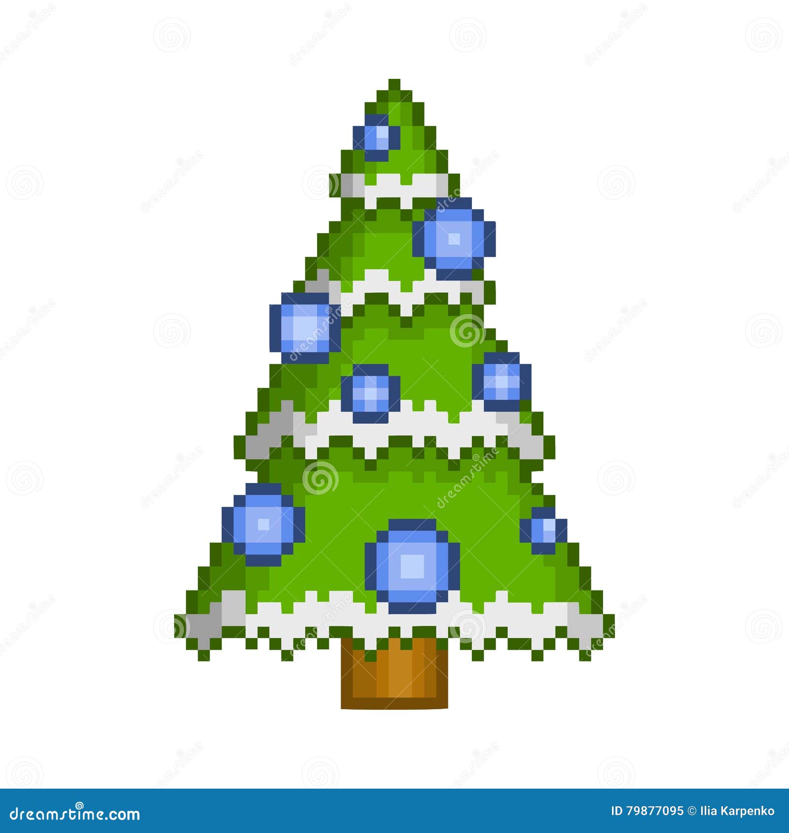 Pixel Art Christmas Tree with Ornaments Stock Illustration
