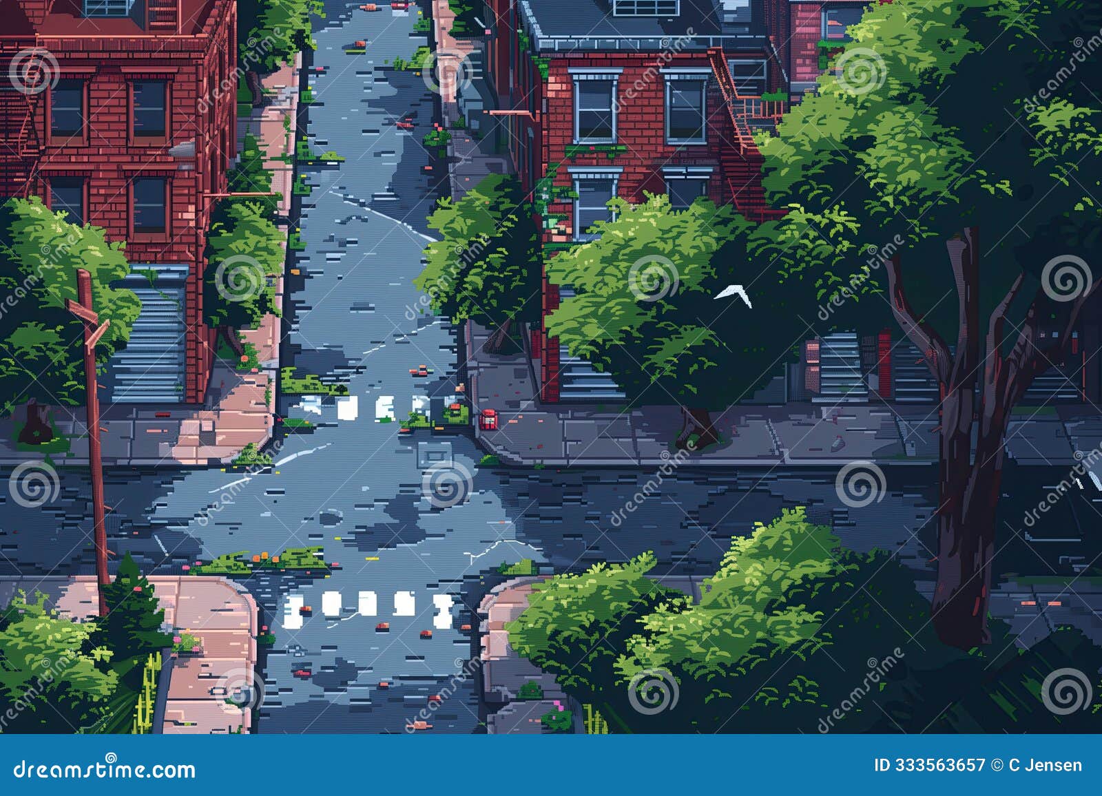 pixel art city landscape, video game platformer asset, 8bit retro urban street, side-scroller side view pixelated buildings