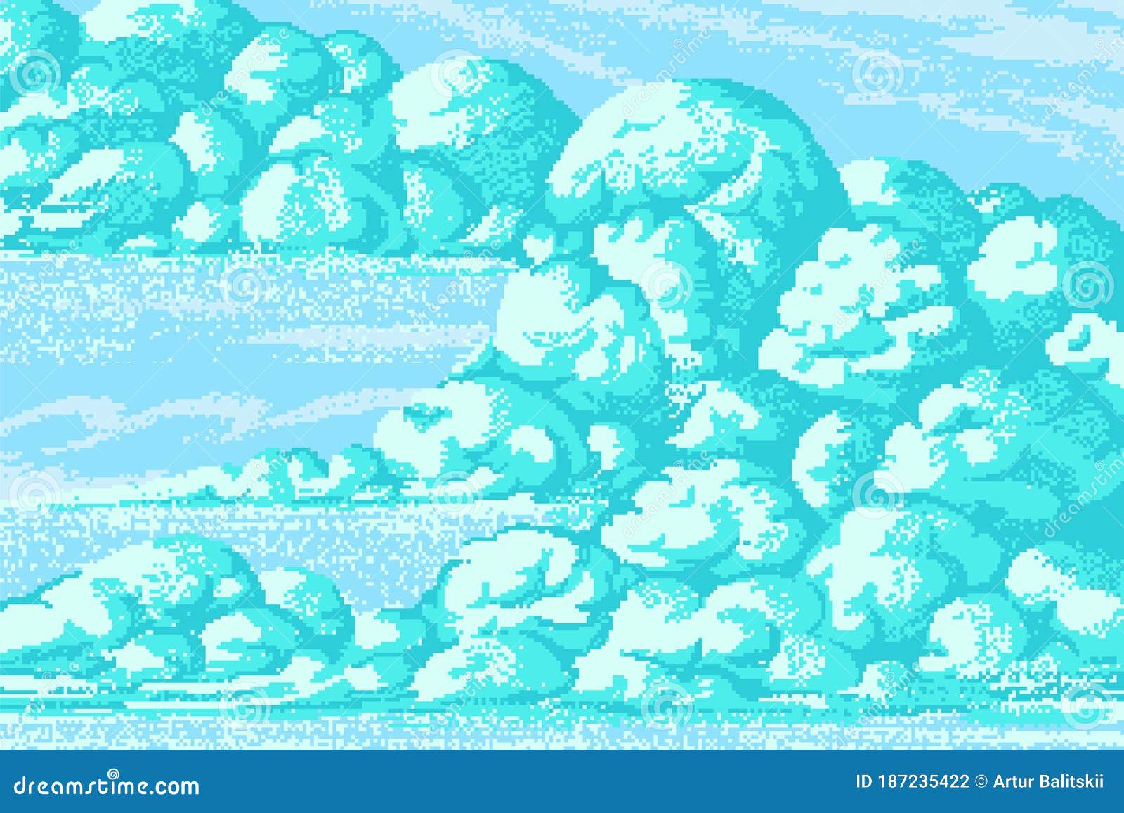 Hình ảnh pixel mây: Hãy nhìn lên bầu trời xanh ngắt với những đám mây pixel hoàn hảo. Từng đường nét tỉ mỉ và màu sắc đẹp mắt sẽ khiến bạn phải trầm trồ ngưỡng mộ. Cùng khám phá thêm các vật thể 8 bit độc đáo trong tác phẩm này.