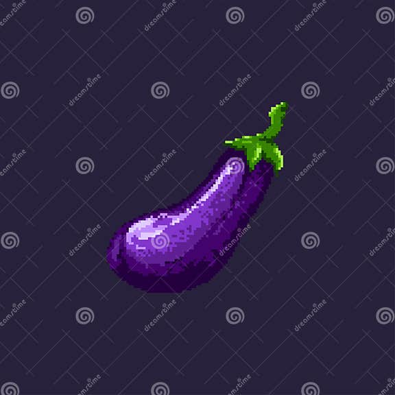 Pixelart Eggplant. Whole Eggplant on Blue Background Stock Vector