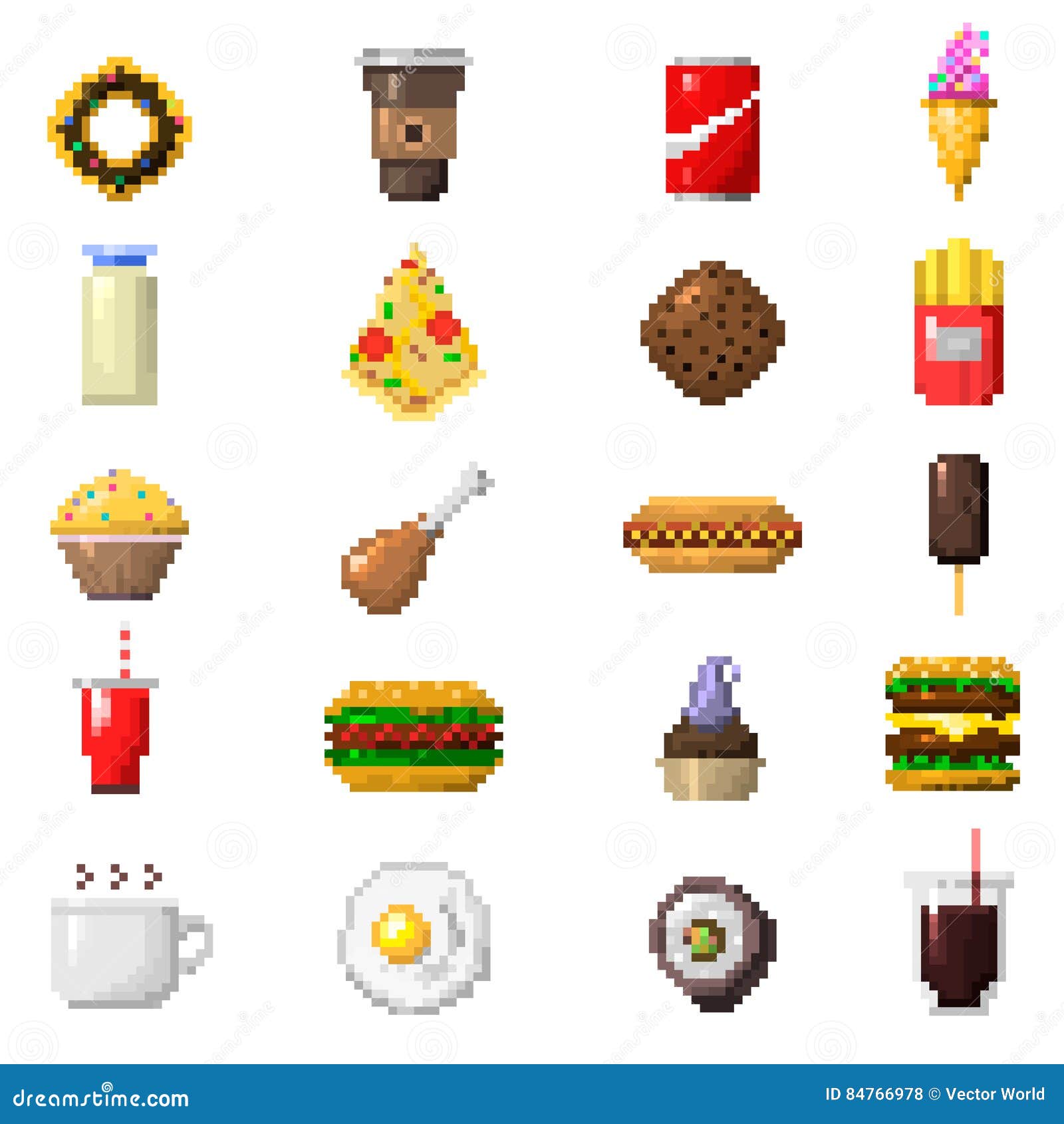 Pixel Fruits For Games Icons High Detailed Vector Set Royalty Free