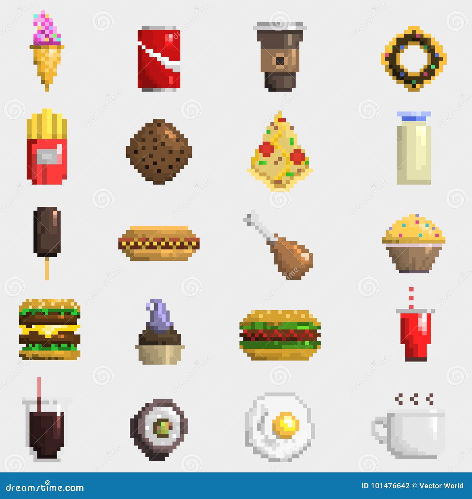 Pixel Art Food Icons Vector Stock Vector Illustration Of