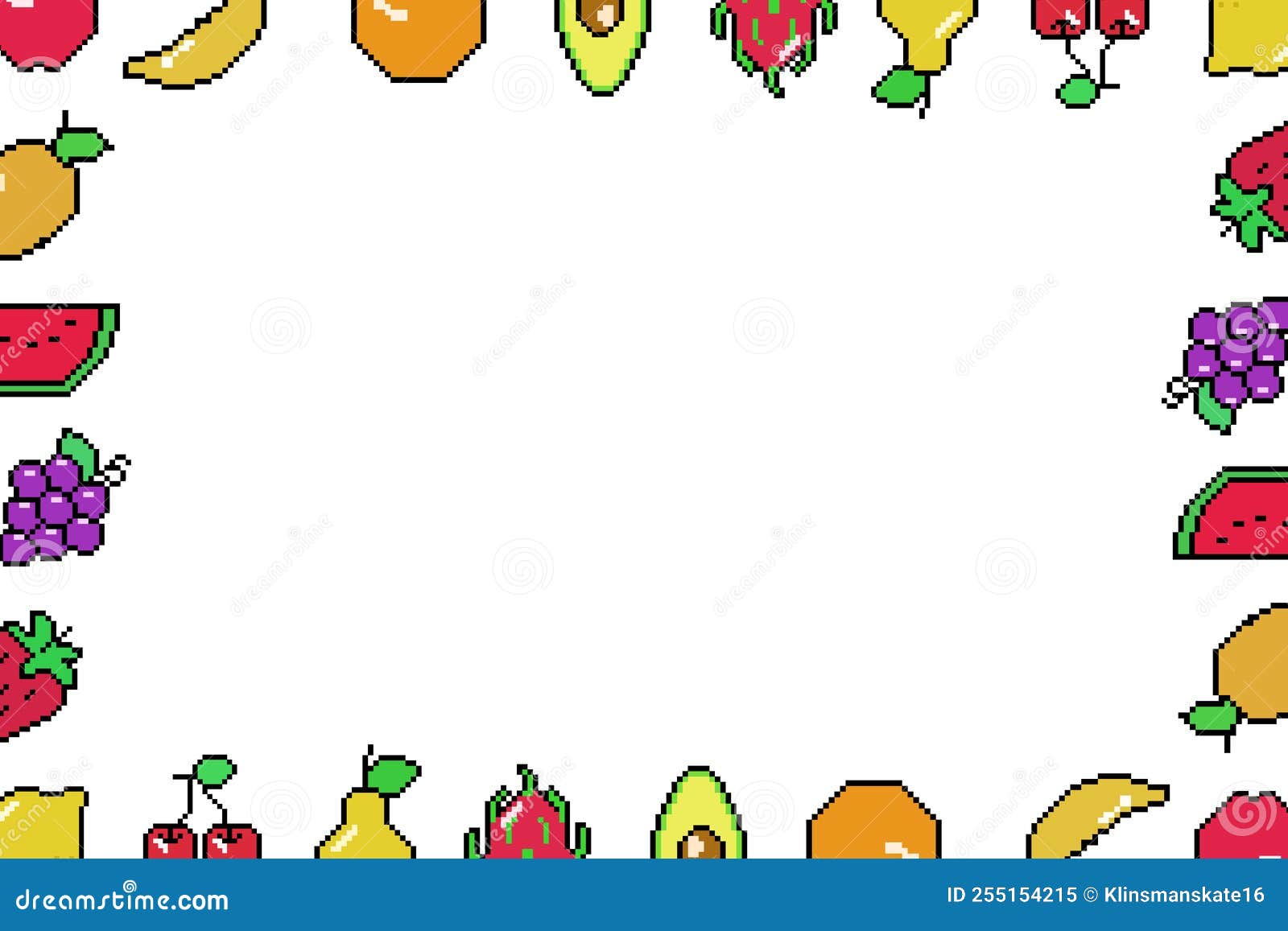 Pixel Art Fruits Design Background Concept Stock Vector Illustration