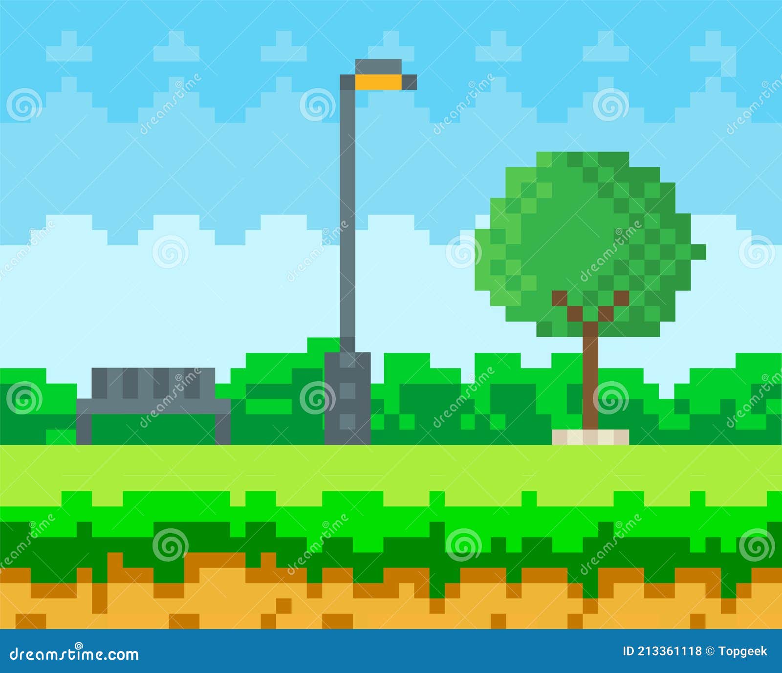 Computer Graphic of Pixel Game, Evening Map Vector - Stock