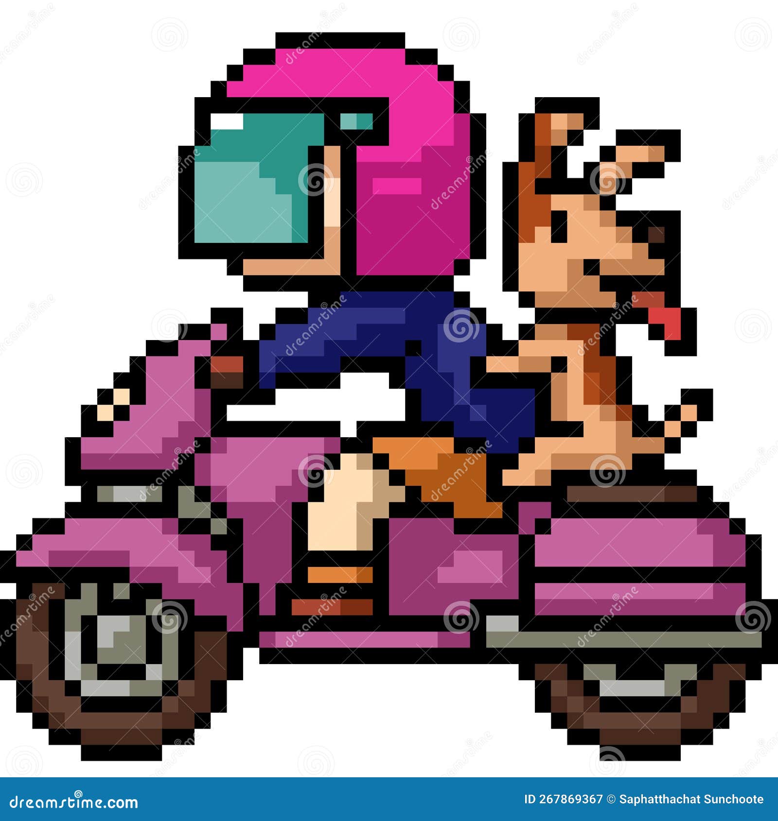 Pixel Art Motorcycle Rider In Mountain Landscape RoyaltyFree Stock