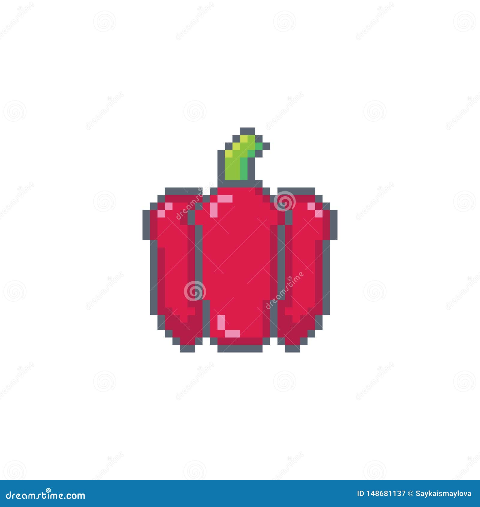 Pixel Art Pepper Icon, 32X32 Vector Illustration