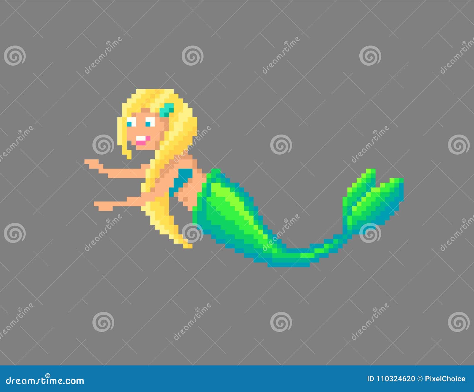 Pixel art mermaid. stock vector. 