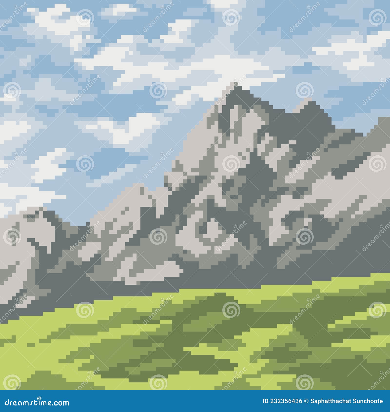 Pixel Art Nature Mountain Landscape Stock Vector Illustration of vector, meadow 232356436