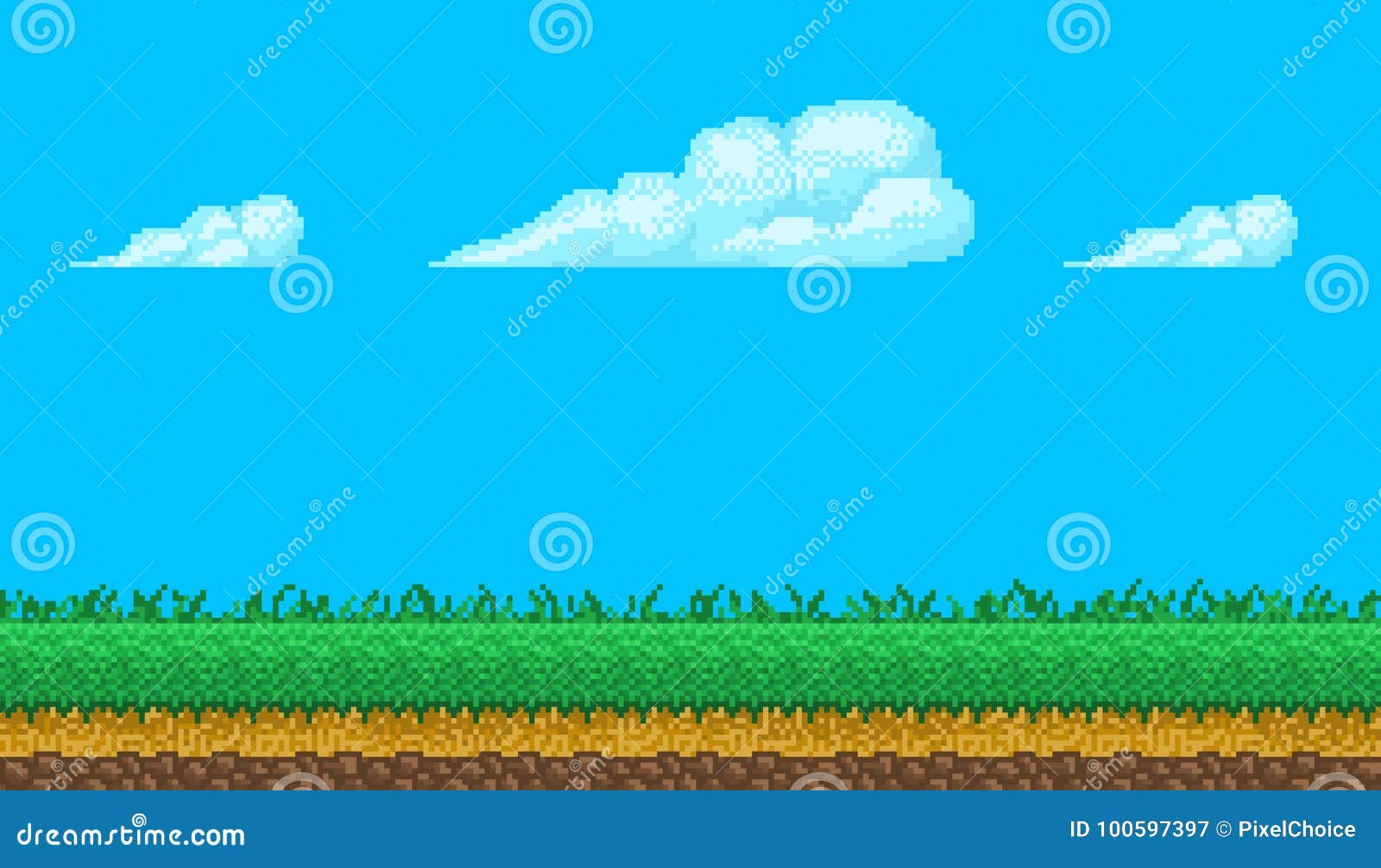 Pixel Art Seamless Background with Sky and Ground. Stock Vector -  Illustration of cartoon, horizontal: 100597397