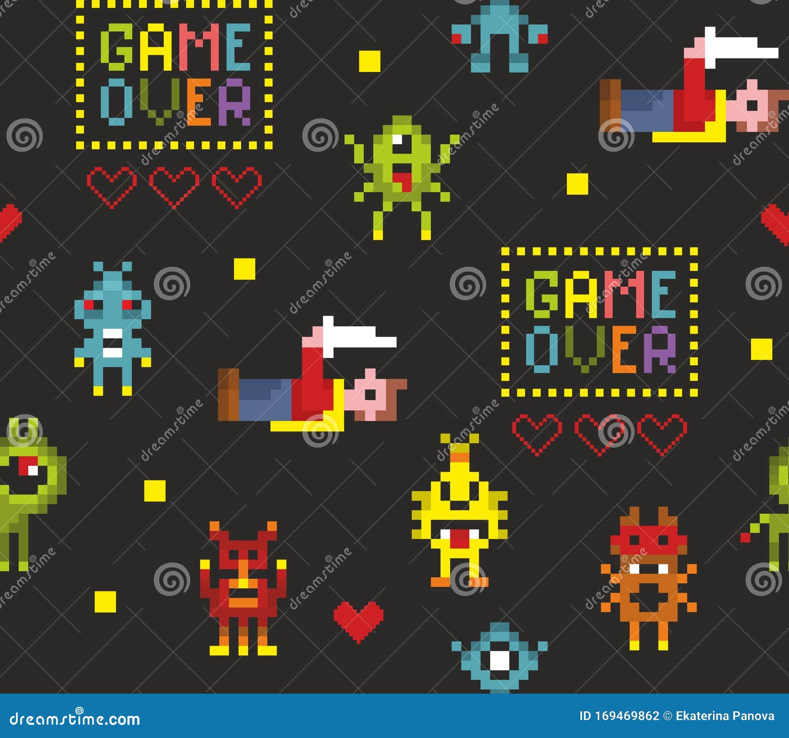 seamless vector retro pixel game fruits pattern Stock Vector Image