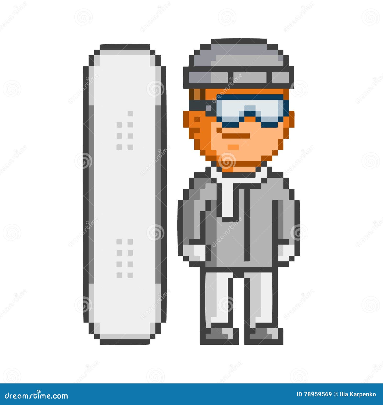 Pixel Art Snowboarder on White Background Stock Illustration