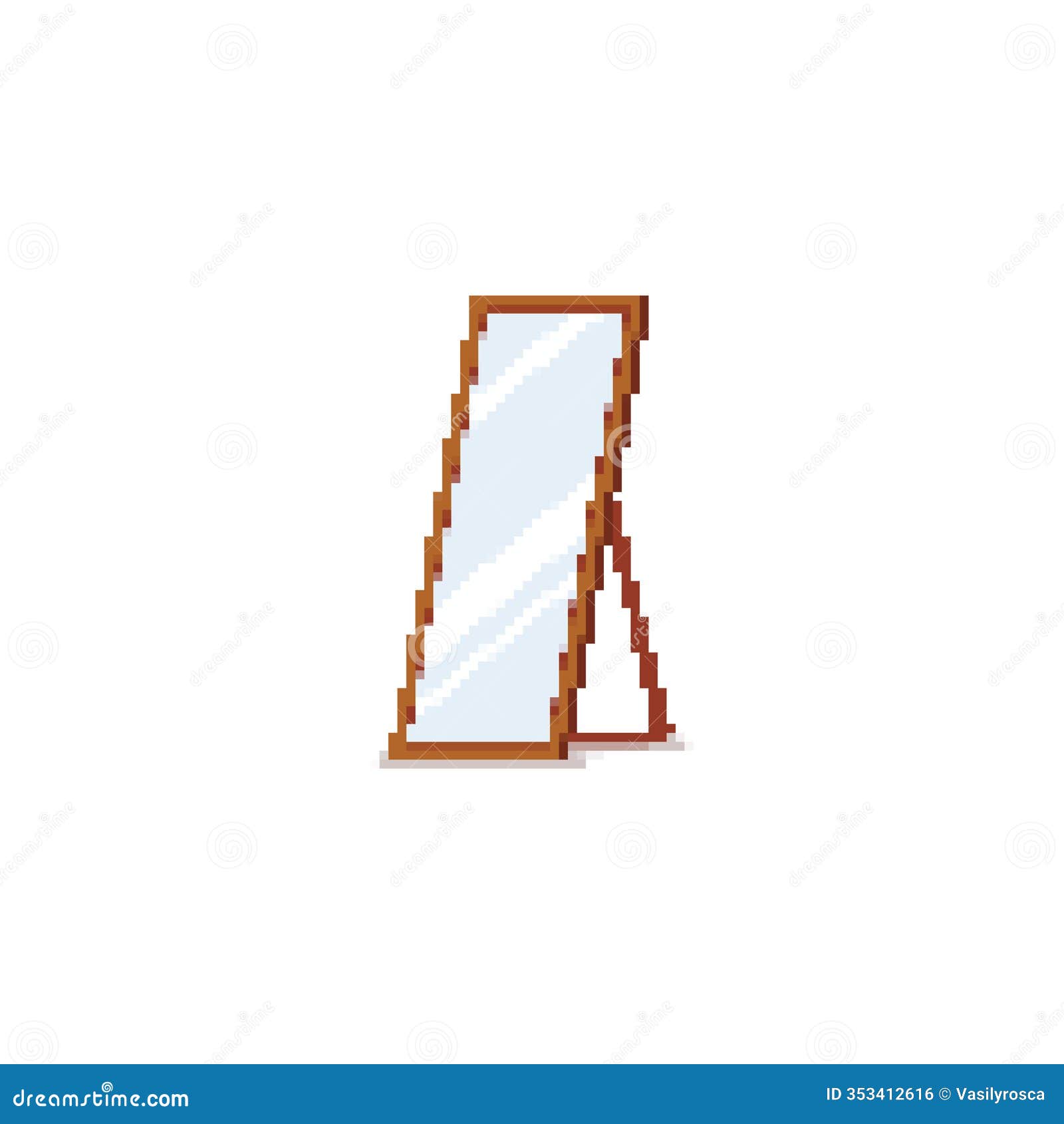 pixel art square mirror with wooden frame. minimalistic mirror  in retro pixelated style.
