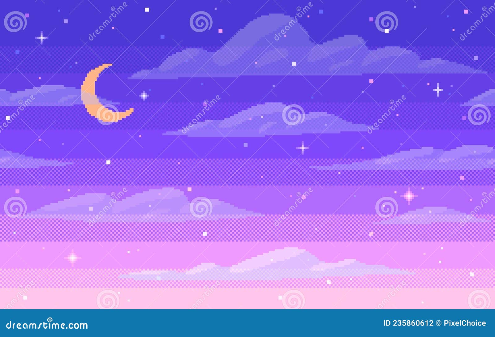 Pixel Art Starry Seamless Background. Night Sky in 8 Bit Style ...
