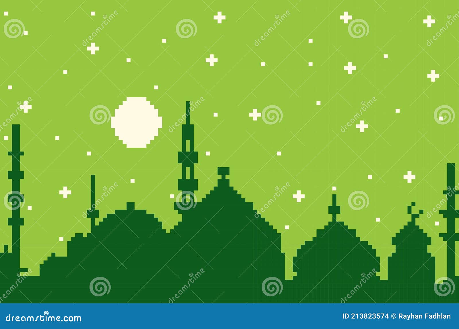 8 Bit Pixel  Art  With The Theme Of The Month Of Ramadan  