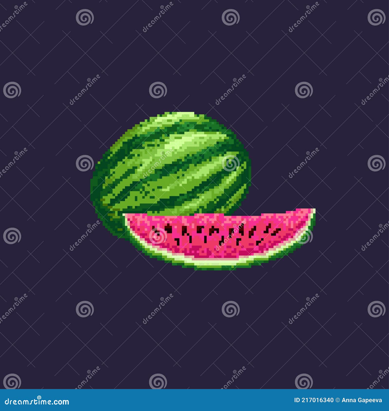 Fruits Pixel Art Icons Set Watermelon Stock Vector (Royalty Free