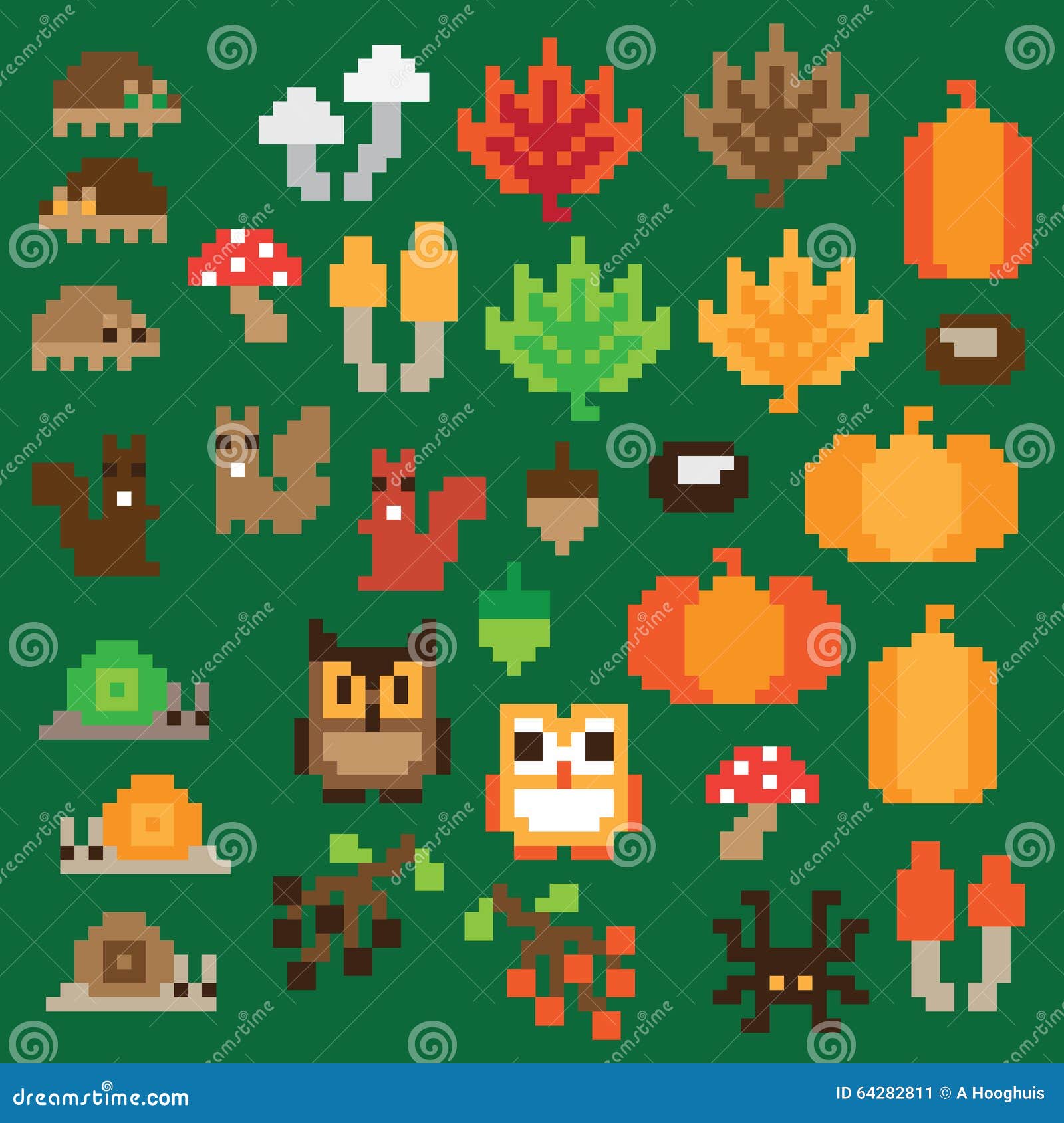 Pixel Autumn Icon Set In Vector Stock Illustration Illustration Of