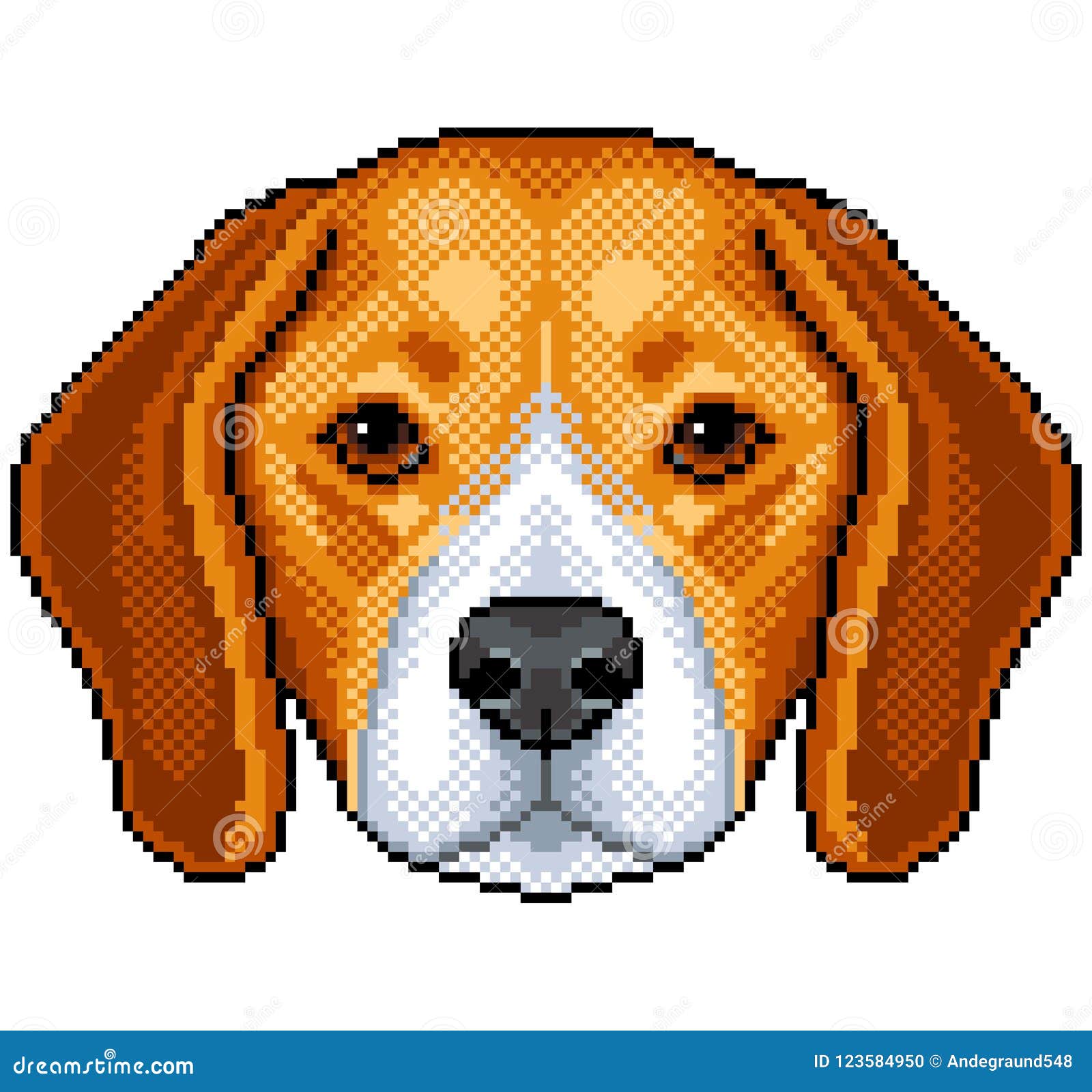 Pixel Beagle Dog Portrait Isolated Vector Stock Vector