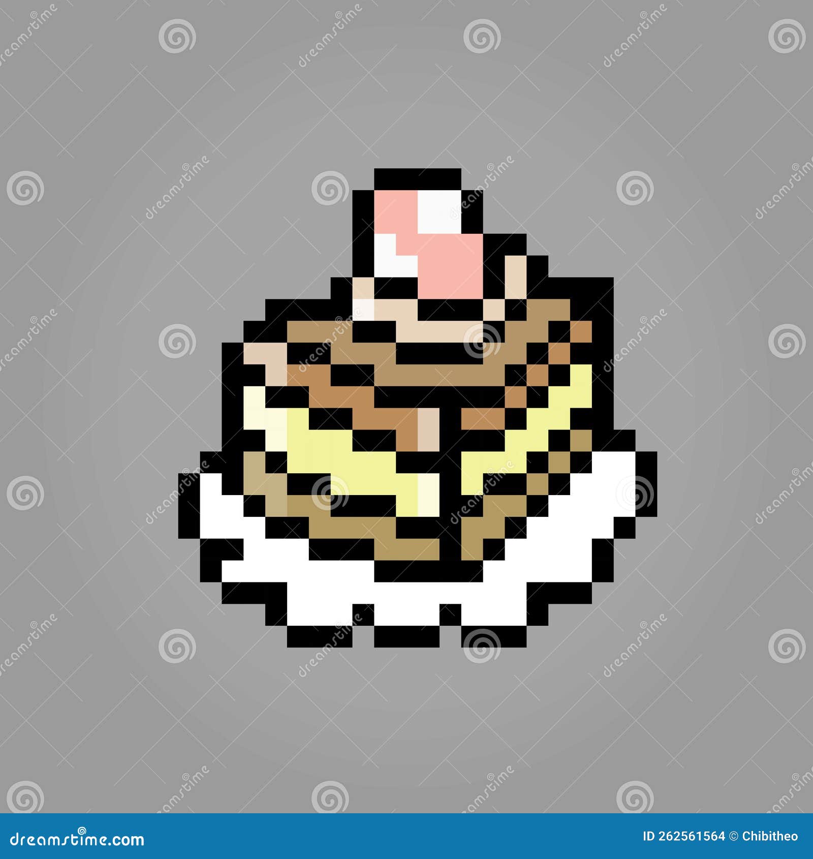 Item de comida de bolo de aniversário de pixel de 8 bits para ativos de jogo  em ilustração vetorial