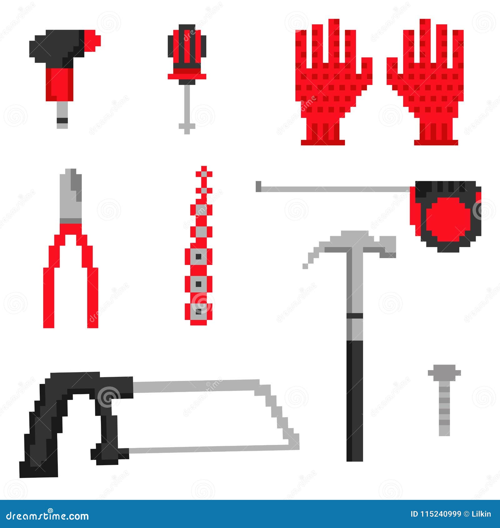 Pixel Building Tools Icons Illustration Stock Vector - Illustration of