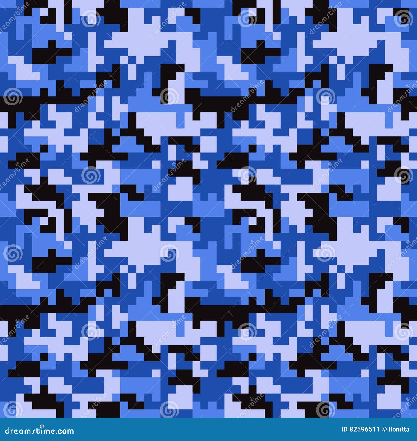 Pixel Camo Seamless Pattern. Fashion Blue Trendy Camouflage for