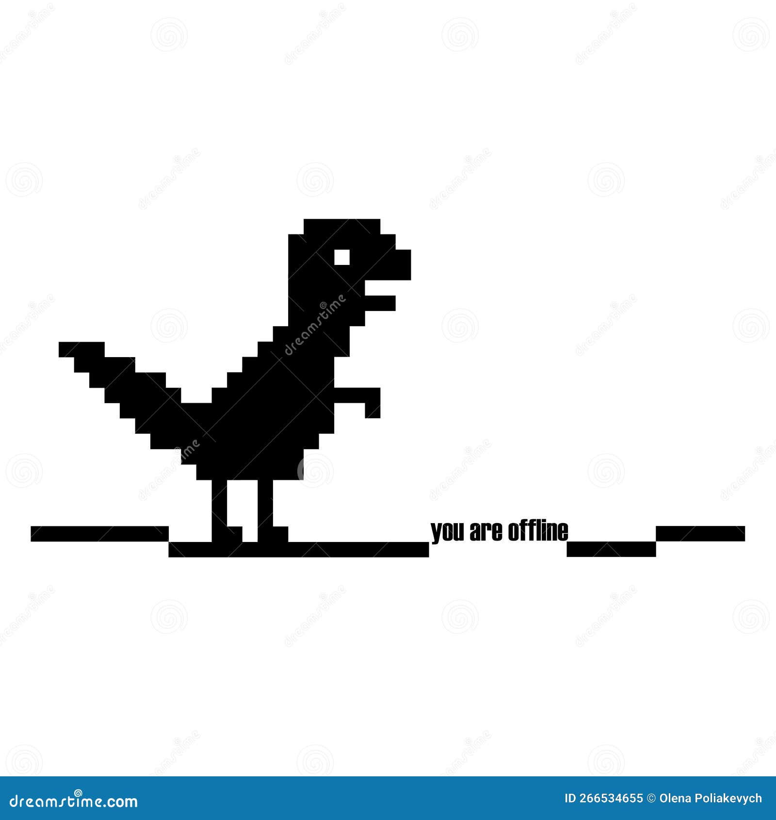 Pixel art of dinosaur describing offline error for internet. No