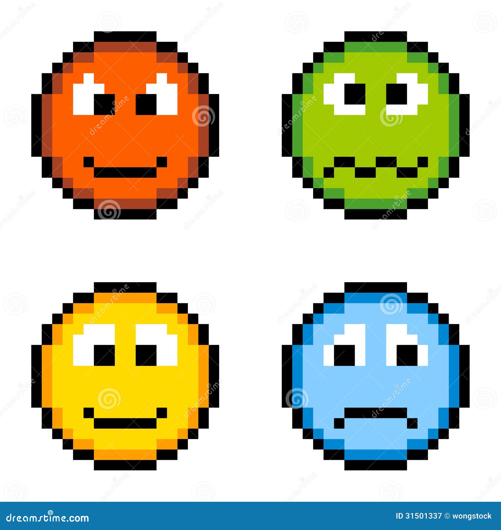 Pixel Emotion Icons Angry Sick Happy Sad Isolated On White Stock