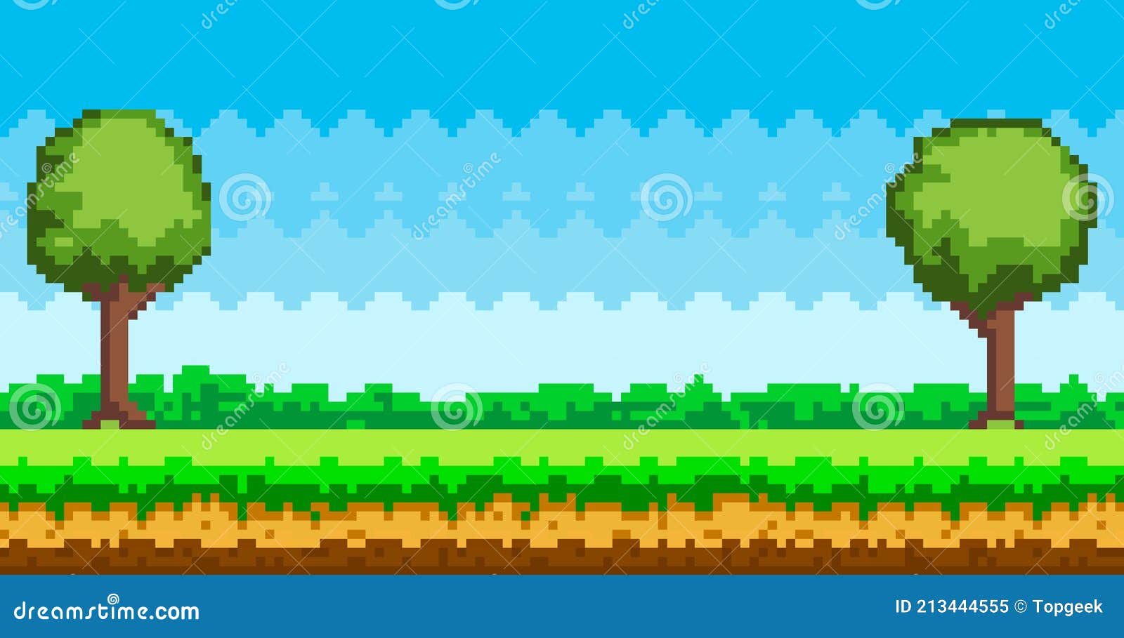 Computer Graphic of Pixel Game, Evening Map Vector - Stock