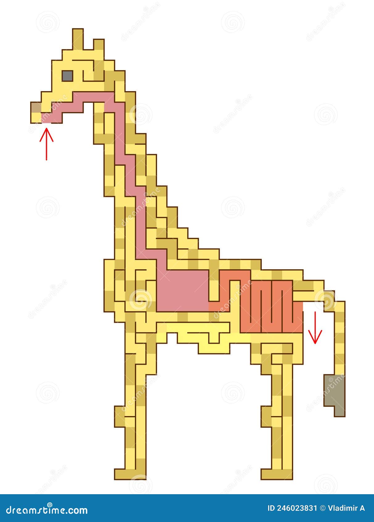 Pixel Giraffe Icons With Simple Maze Inside. Educational Art With