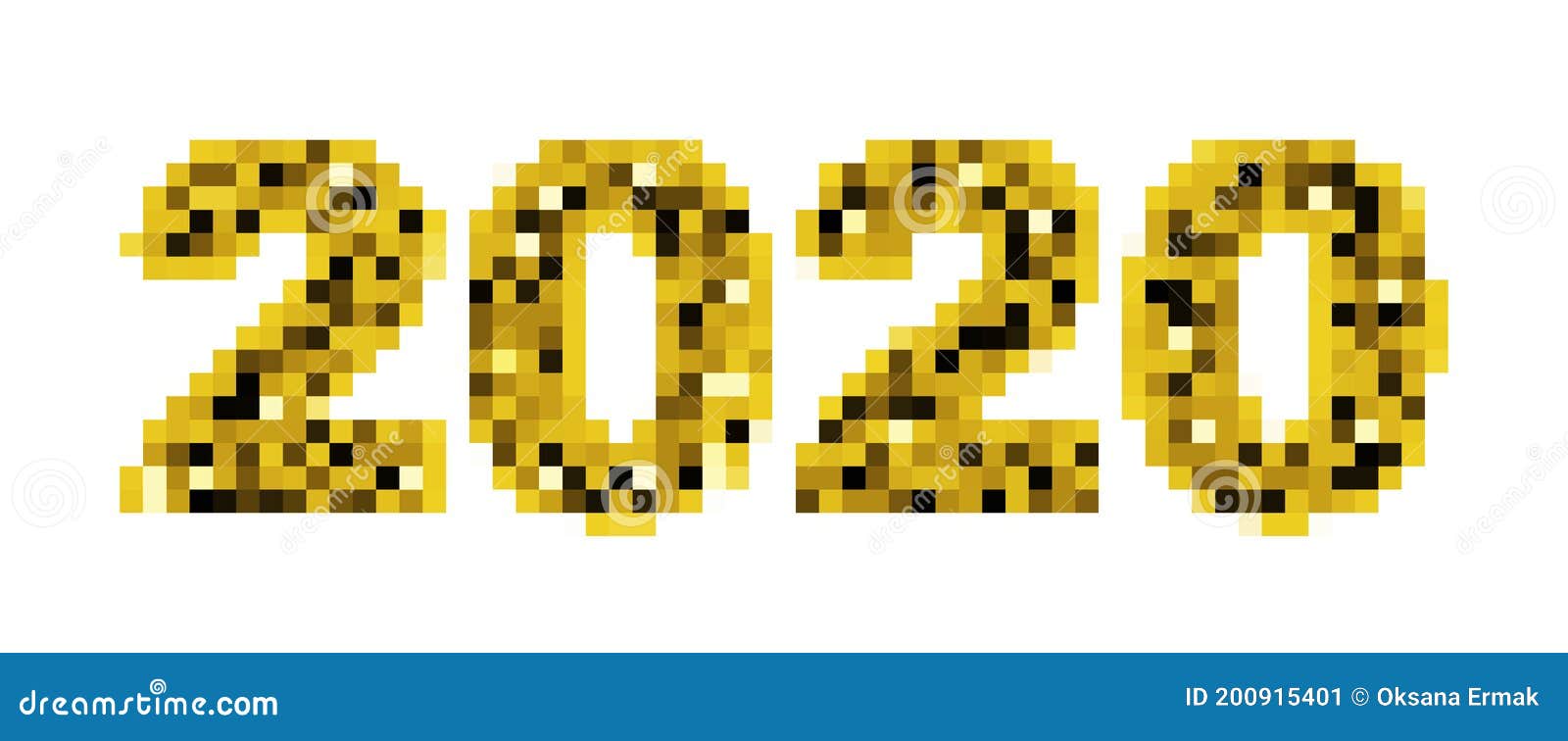 Pixel New Year Numbers 2020 Isolated on White Background Stock