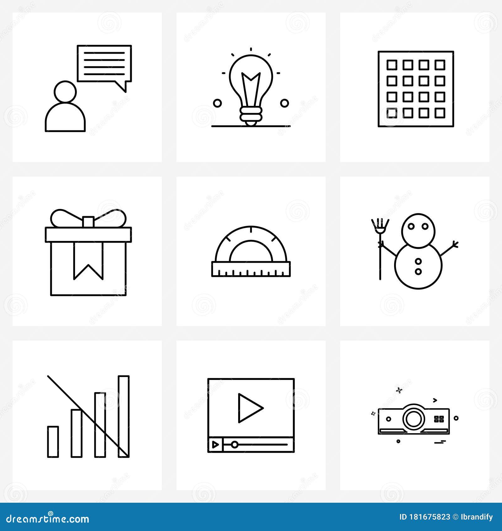 pixel perfect set of 9  line icons such as snowman, graphic ing, cookie, graphic art, gift
