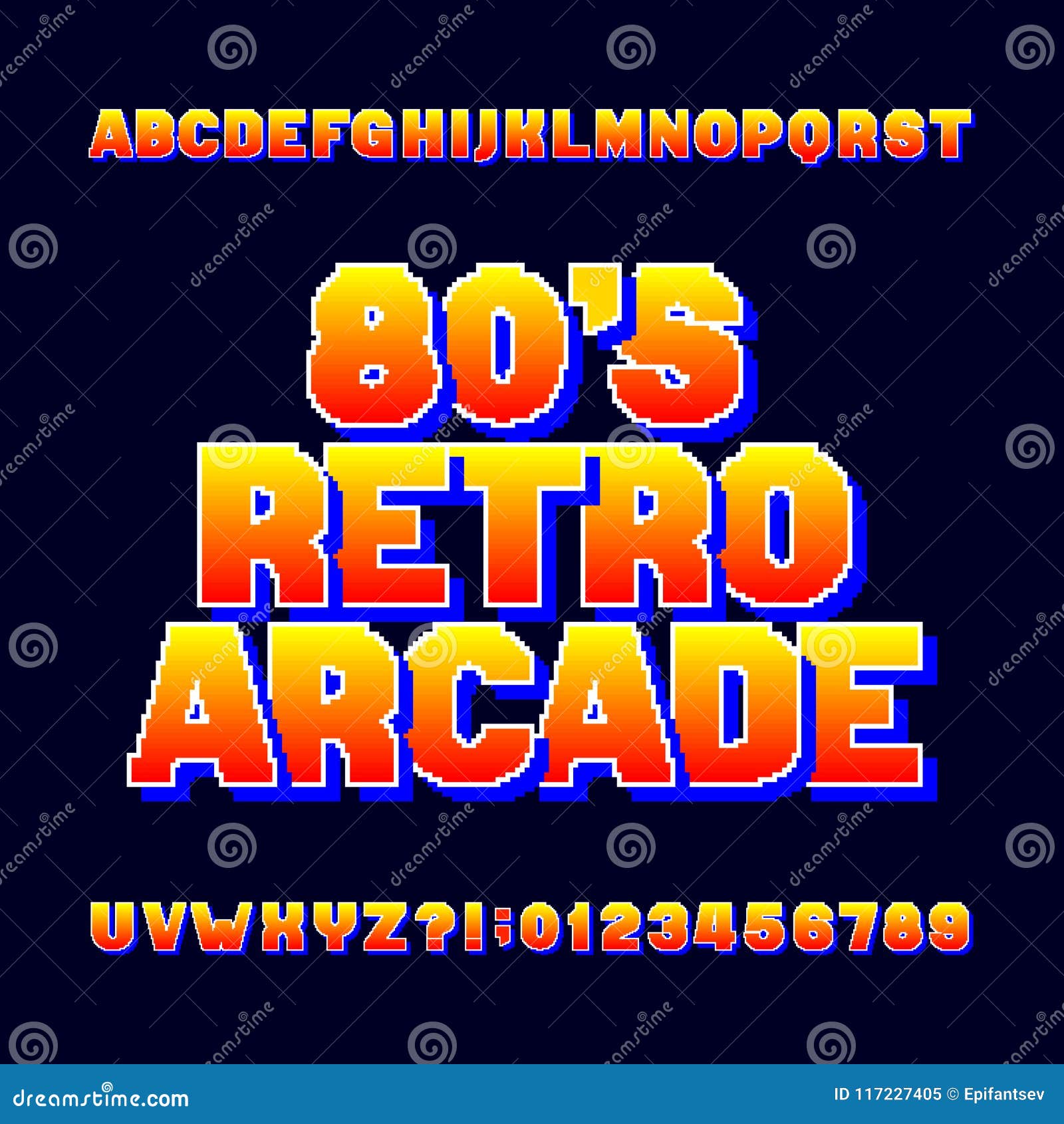 Pixel typeface. Retro arcade game alphabet font. Lowercase script