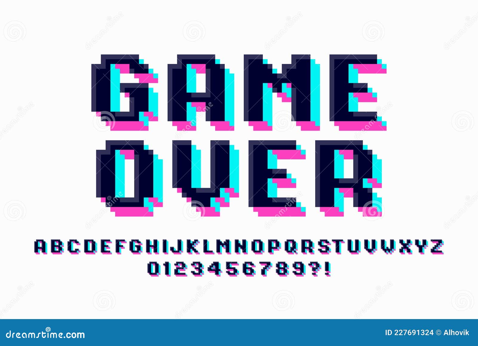Pixel Retro Arcade Game Style Font Design Stock Vector - Illustration