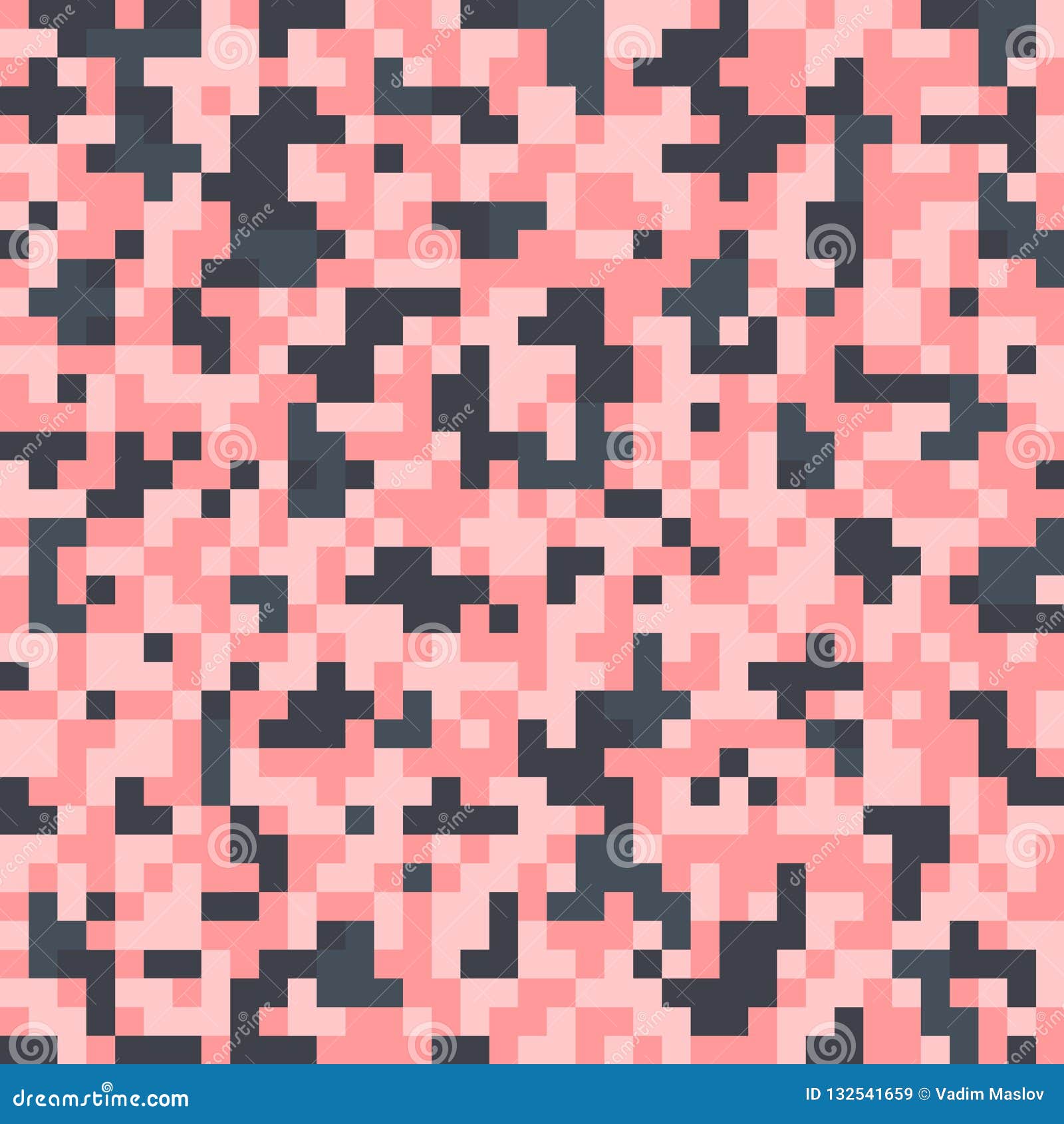 Pixel seamless pattern with pink squares. Vector background.