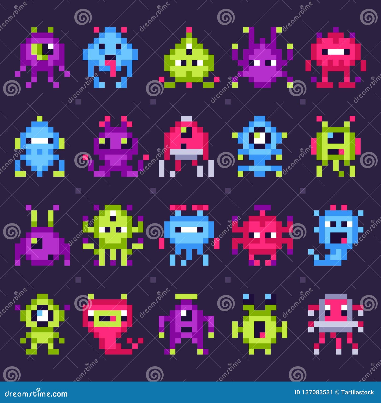 Premium Vector  Old pixel art style ufo space war game. pixel monsters and  spaceship. retro game, 8 bit
