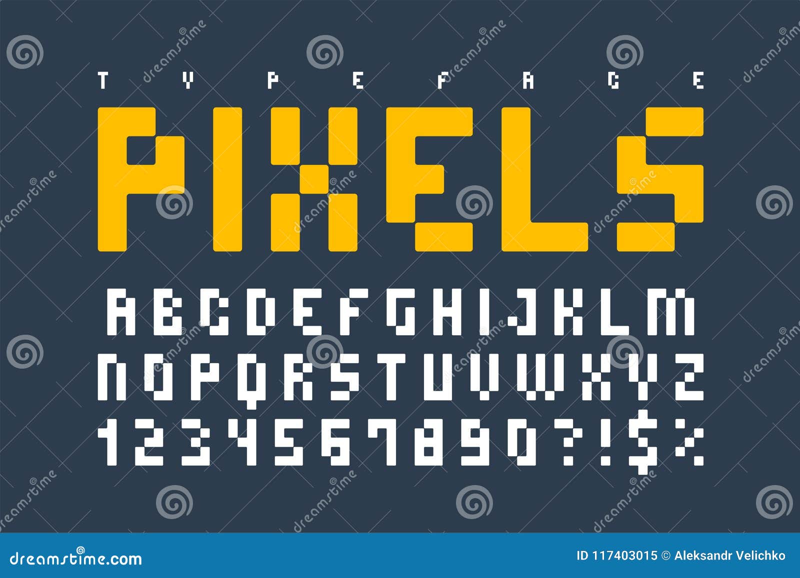 Pixel Trendy Typeset, Simple Font, System Computer Script Stock