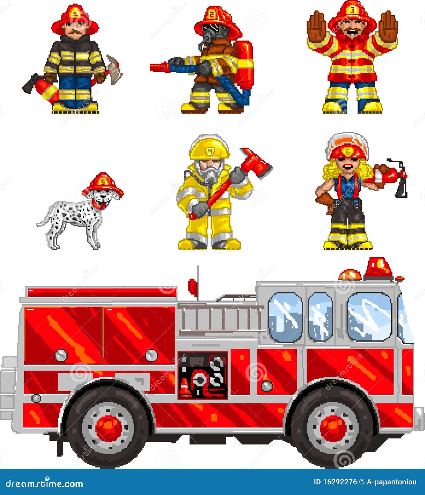 Pixelart Firefighters Stock Vector Illustration Of Clip