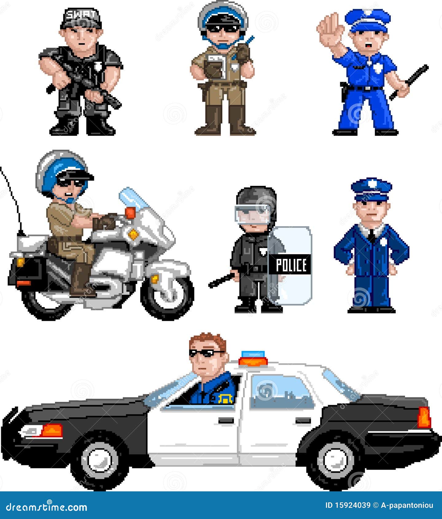 PixelArt: Police Set stock vector. Image of force ...