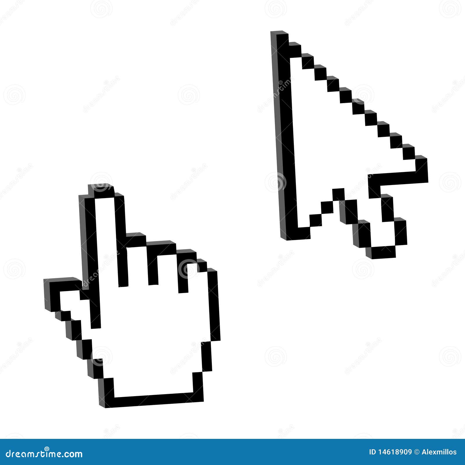 pixelated hand and mouse cursor