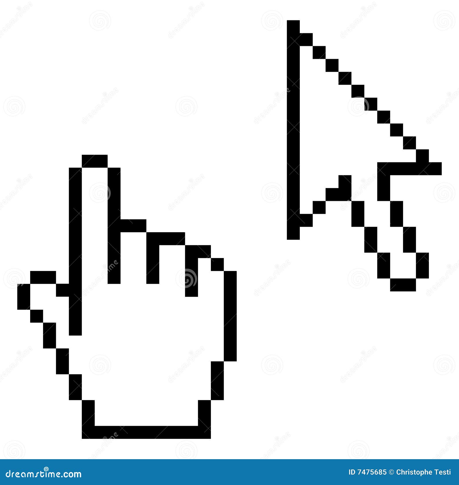 pixelated hand and mouse cursor