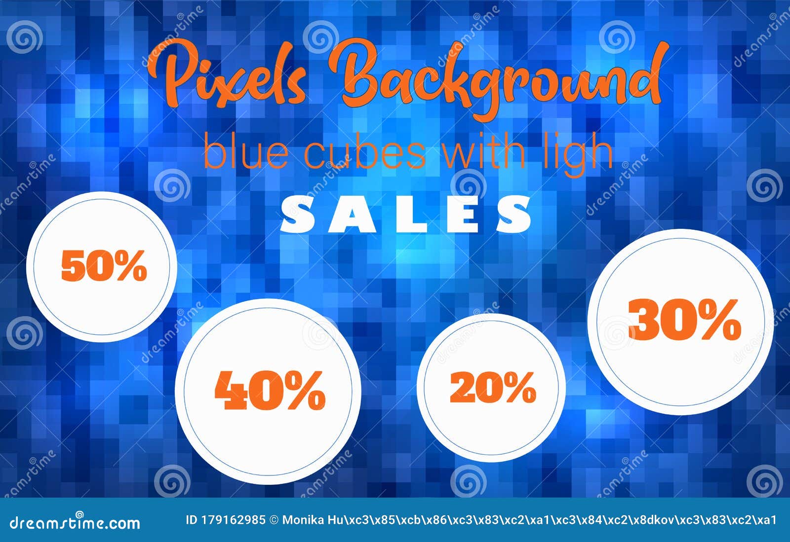 pixels background, sale discount, blue cubes with ligh