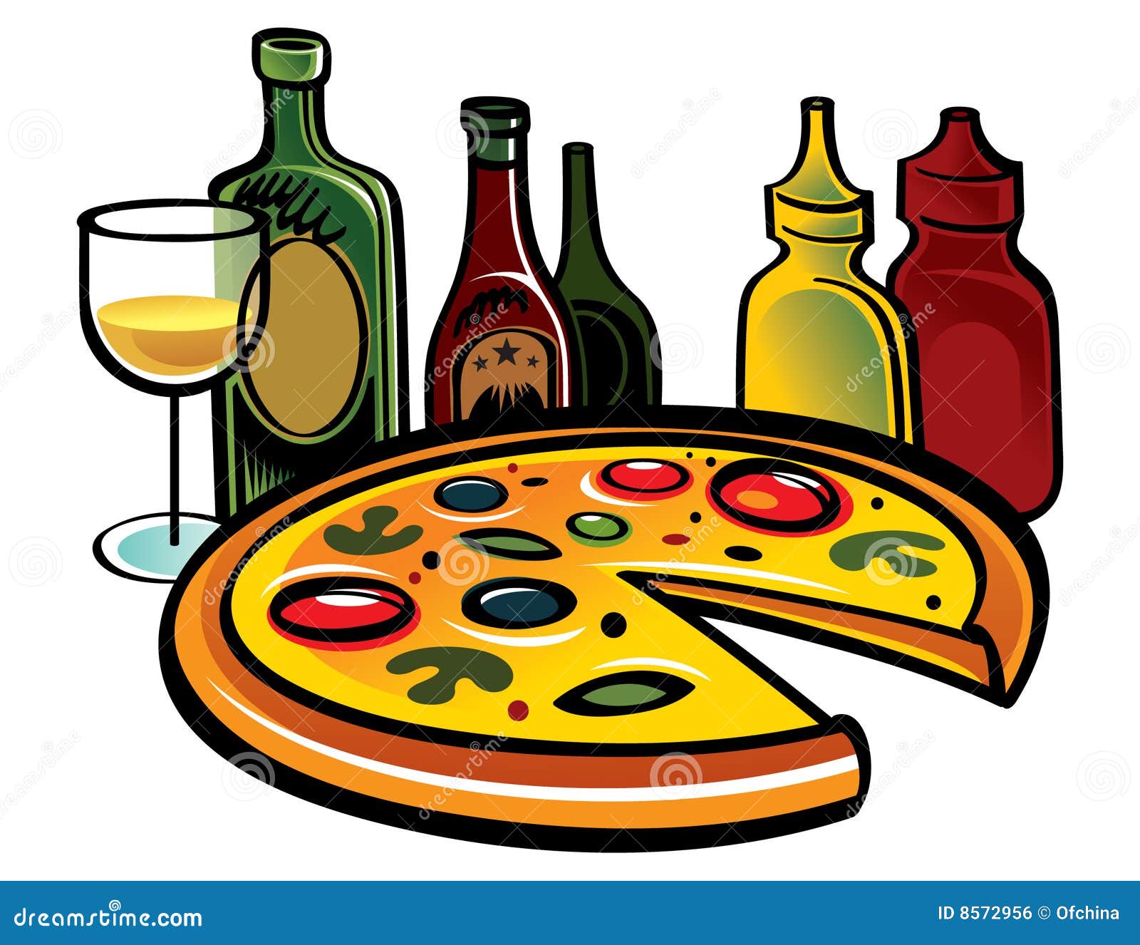 Pizza stock vector. Illustration of alcohol, glass, lunch - 8572956